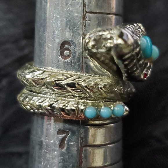 Vintage 1970's Rattle Snake Coil Ring Adjustable Size 6.5 - Picture 8 of 9